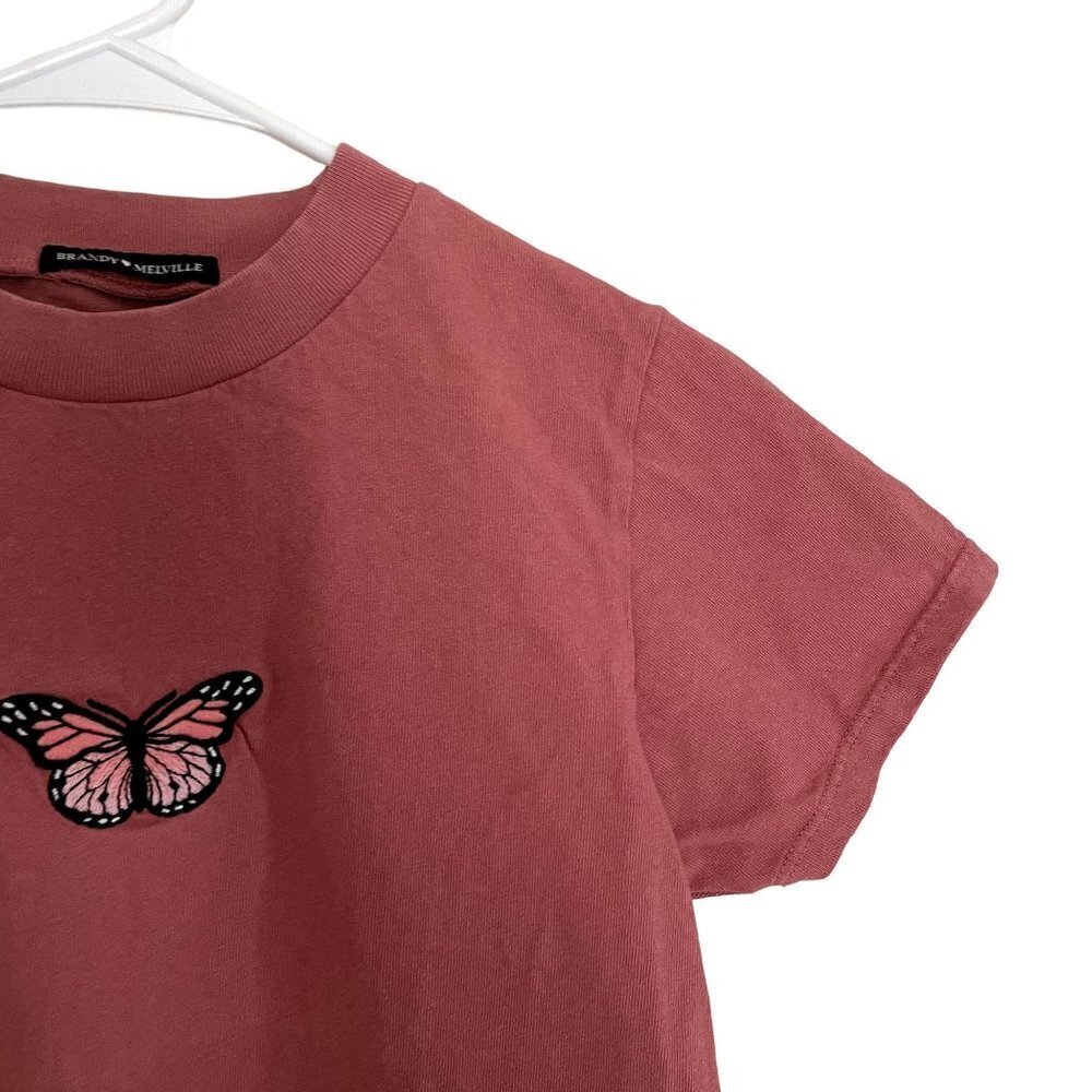Brandy Melville Butterfly Embroidery T-Shirt XS Pink Women Cotton Vintage Style - Picture 2 of 6